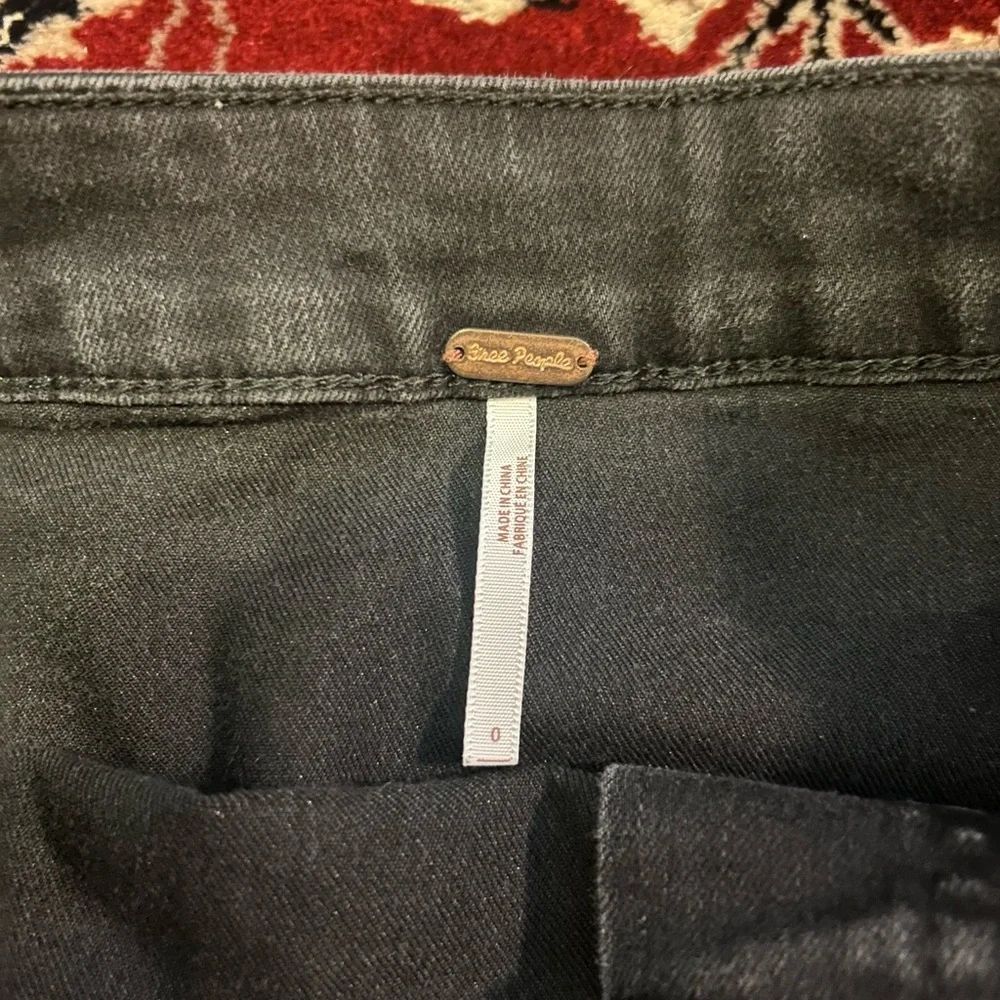 Free People Button-Front Black A-Line Denim Skirt